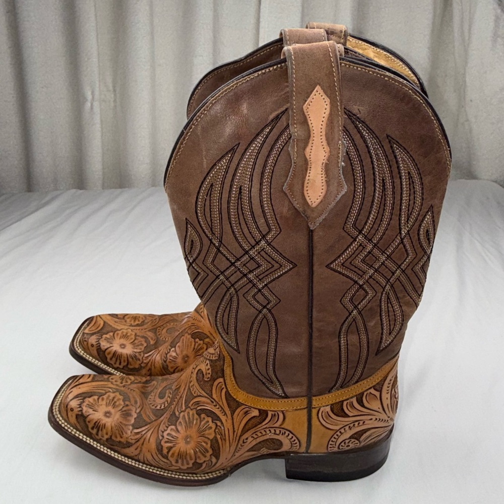 Brown Western Leather Cowhide Boots Handcrafted Mens size 8